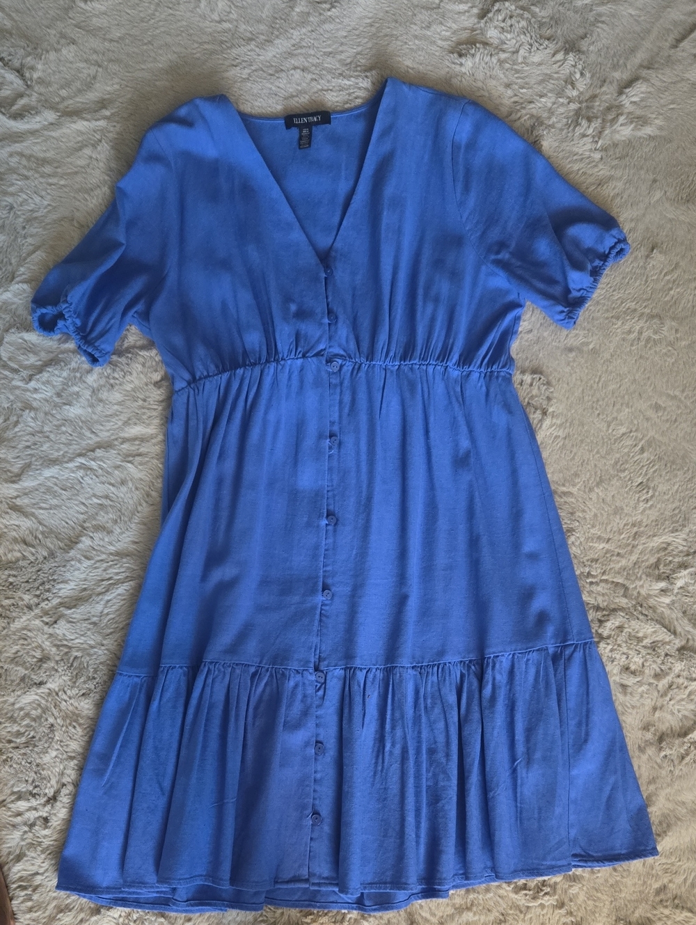 Ellen Tracy Royal Blue V-Neck Button Dress